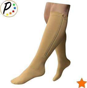 img 3 attached to 🧦 Boost Leg Circulation with Presadee Closed Toe 15-20 mmHg Zipper Moderate Compression Socks (Beige, 3XL)