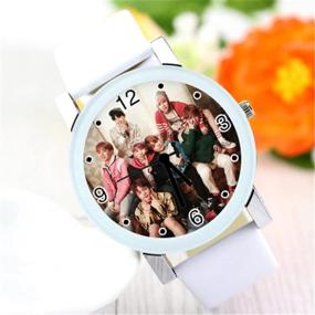 img 1 attached to Kpop BTS Bantan Boys Women Men Casual Leather Casual Quartz Watches Role Quartz Wristwatches Unisex Student Clock (B)