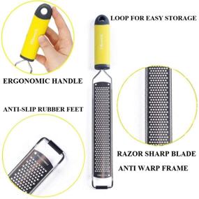 img 2 attached to DflowerK Lemon Citrus Zester Cheese Grater - Razor Sharp Stainless Steel Blade - Protective Cover - Ideal for Lemon, Parmesan Cheese, Chocolate, Nutmeg, Garlic, Ginger (Yellow)