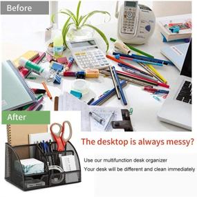 img 1 attached to 📦 Black Mesh Desk Organizer and Accessories by Soffiya – 6 Compartments + Sliding Drawer for Optimal Organization