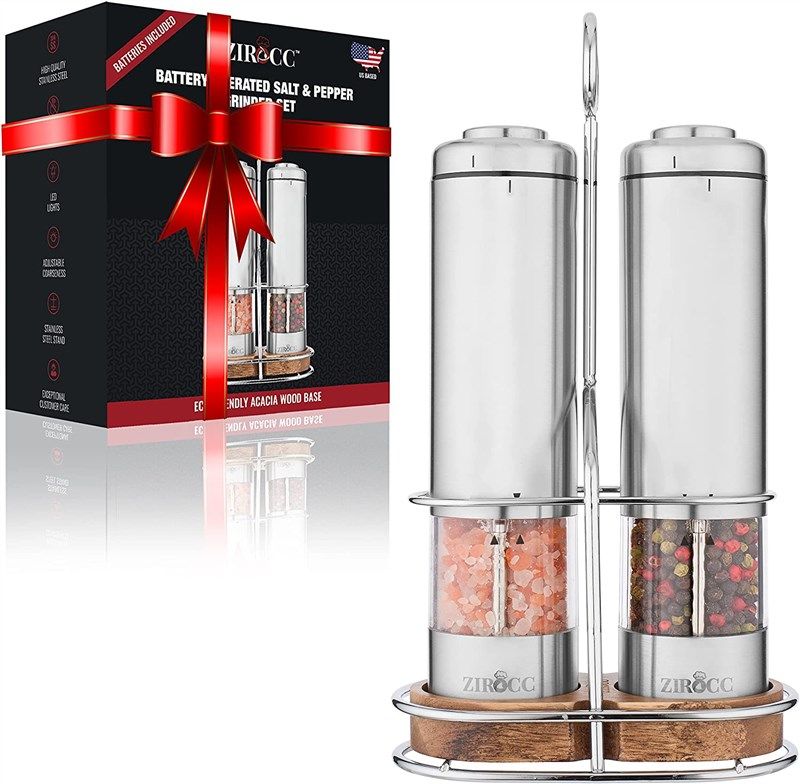 Alexsix Kitchen Electric Pepper Grinder Battery Powered Salt or Pepper Automatic Grinder with LED Light