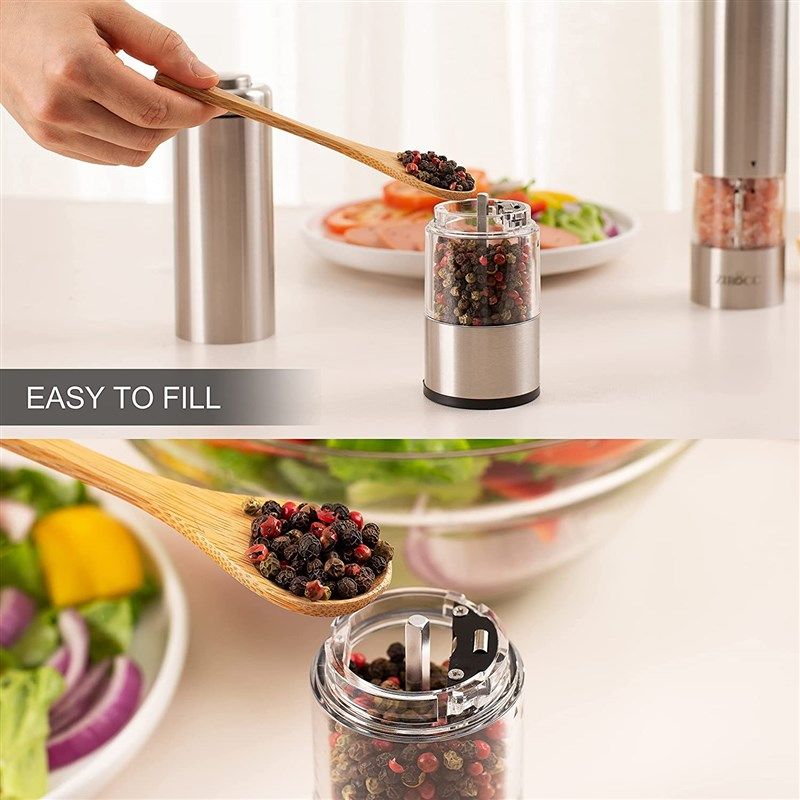 Alexsix Kitchen Electric Pepper Grinder Battery Powered Salt or Pepper Automatic Grinder with LED Light