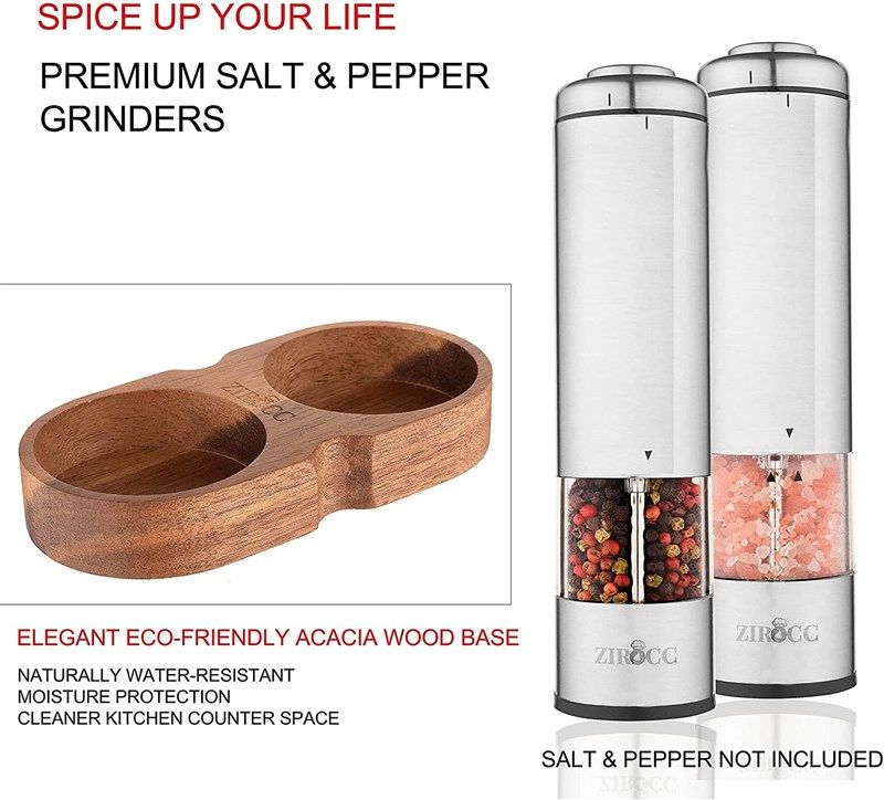 Alexsix Kitchen Electric Pepper Grinder Battery Powered Salt or Pepper Automatic Grinder with LED Light