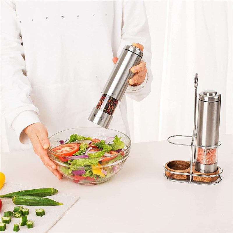 Alexsix Kitchen Electric Pepper Grinder Battery Powered Salt or Pepper Automatic Grinder with LED Light