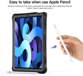 img 3 attached to 💦 Waterproof iPad Air 4th Generation Case with Pencil Holder, Stand, and Full Body Protection - Black