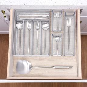 img 2 attached to 🗄️ Mesh Kitchen Drawer Organizer: Efficient Silverware Tray with 5+3 Separate Compartments and Anti-slip Mats for Utensil Storage