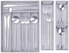 img 3 attached to 🗄️ Mesh Kitchen Drawer Organizer: Efficient Silverware Tray with 5+3 Separate Compartments and Anti-slip Mats for Utensil Storage