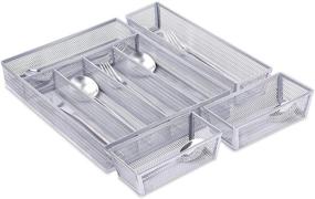 img 4 attached to 🗄️ Mesh Kitchen Drawer Organizer: Efficient Silverware Tray with 5+3 Separate Compartments and Anti-slip Mats for Utensil Storage