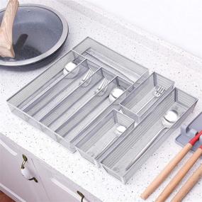 img 1 attached to 🗄️ Mesh Kitchen Drawer Organizer: Efficient Silverware Tray with 5+3 Separate Compartments and Anti-slip Mats for Utensil Storage