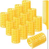 🎀 12-piece snap-on hair roller set: large plastic curlers with steel pintail comb - yellow, 6.8 x 3.6cm logo