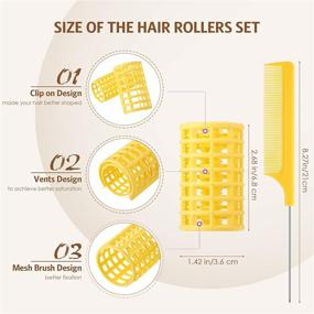 img 3 attached to 🎀 12-Piece Snap-On Hair Roller Set: Large Plastic Curlers with Steel Pintail Comb - Yellow, 6.8 x 3.6cm