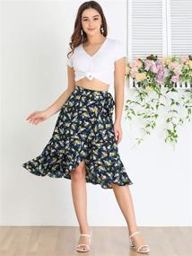 img 2 attached to Stylish Floral Tie Waist Asymmetric Summer Ruffle Wrap Skirt for Women
