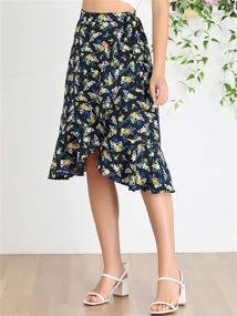 img 3 attached to Stylish Floral Tie Waist Asymmetric Summer Ruffle Wrap Skirt for Women