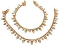 💍 exquisite ethnic gold plated payal anklet pair with tiny pearls & cubic zirconia for bridal indian pakistani look logo