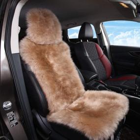 img 4 attached to 🐑 OGLAND Sheepskin Fur Car Seat Covers: Luxurious Australian Wool Cushions for Ultimate Comfort - Universal Fit, 1 Piece (Carmel Brown)