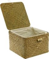 📦 mygift hand woven rattan storage basket: stylish home organizer with hinged lid and removable fabric liner logo