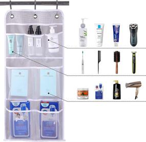 img 1 attached to 🧴 340oz/1000ml Hanging Mesh Pockets Shampoo Shower Organizer with Over the Door Hooks by MISSLO: Maximizing Bathroom Storage