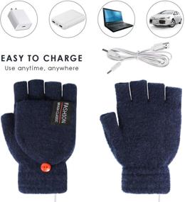 img 2 attached to 🧤 USB Heated Gloves - Stay Cozy in Winter with Full and Half Finger Knitted Gloves, Double-Sided Heating for Men and Women (Light Blue)