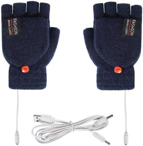 img 4 attached to 🧤 USB Heated Gloves - Stay Cozy in Winter with Full and Half Finger Knitted Gloves, Double-Sided Heating for Men and Women (Light Blue)