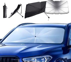 img 4 attached to 🌞 Foldable Large Windshield Sun Shade: 57 Inches Wide Umbrella Reflective Sunshade for Car Front Window - Blocks UV Rays, Heat & Keeps Vehicle Cool