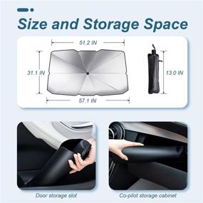 img 1 attached to 🌞 Foldable Large Windshield Sun Shade: 57 Inches Wide Umbrella Reflective Sunshade for Car Front Window - Blocks UV Rays, Heat & Keeps Vehicle Cool