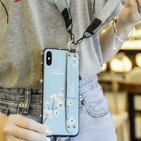 img 1 attached to 🌸 Cute Blue Aulzaju Note 10 Plus Case: Flower Design with Wrist Strap, Kickstand, and Bling Diamond - Ideal for Girls & Women