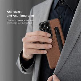 img 1 attached to 📱 Brown PU Leather Case with Stylus Pen Slot for Samsung Galaxy S21 Ultra 5G - Stylish, Slim, and Secure Grip, Shock-Absorbing Protection