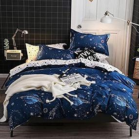 img 1 attached to 🌌 SHAXIA Ultra Soft Duvet Cover Set - 3 Piece Queen Size (1 Comforter Cover & 2 Pillow Shams) with Zipper Closure - Boys Printed Bedding Collection in Outer Space Celestial Galaxy Theme - Blue, 90"x90