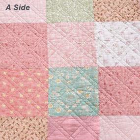 img 2 attached to 🛋️ KINBEDY Patchwork Quilt: Reversible Floral Print Blanket for Couch, Sofa, Twin Bed - 100% Cotton Quality (Pink, Twin Size: 60"x80")