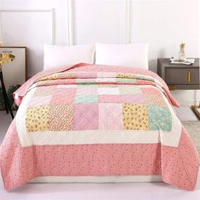 img 3 attached to 🛋️ KINBEDY Patchwork Quilt: Reversible Floral Print Blanket for Couch, Sofa, Twin Bed - 100% Cotton Quality (Pink, Twin Size: 60"x80")