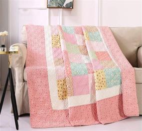 img 4 attached to 🛋️ KINBEDY Patchwork Quilt: Reversible Floral Print Blanket for Couch, Sofa, Twin Bed - 100% Cotton Quality (Pink, Twin Size: 60"x80")