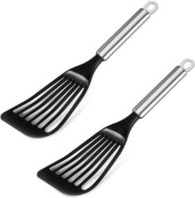 img 4 attached to 🍳 2PCS Tenta Kitchen Nonstick Cookware Set: Thin Slotted Egg Spatula Turner & Flexible Metal Fish Spatula - Wide Blade, Lightweight, Heat Resistant. Stainless Steel Handle for Easy Use.