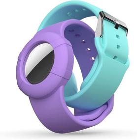 img 4 attached to AirTag Wristband Kids(2 Pack) - Soft Silicone Waterproof Airtag Bracelet For Kids - Lightweight GPS Tracker Holder Compatible With Childs Apple Airtag Watch Band Kids (Violet Mint Green)