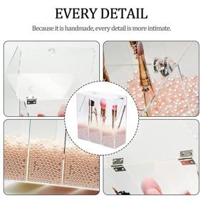 img 1 attached to 🎀 Gadexpha Acrylic Brush Makeup Organizer Holder With Pearls - Clear Cosmetic Brushes Storage, 3 Slots Dust-Proof Case for Vanity - Also Ideal as Pencil Holder and Desk Organizer (Pink)