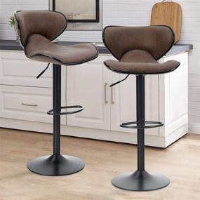 img 2 attached to Sophia & William Bar Stools Set: Adjustable Swivel Barstools with Back, PU Leather Dining Chairs for Kitchen Pub - Brown, Counter Height, 350lbs