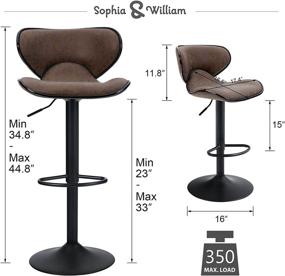 img 3 attached to Sophia & William Bar Stools Set: Adjustable Swivel Barstools with Back, PU Leather Dining Chairs for Kitchen Pub - Brown, Counter Height, 350lbs