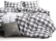 🛏️ wake in cloud - buffalo check gingham plaid geometric checker grey and white duvet cover set, 100% cotton bedding (3pcs, king size) with zipper closure logo