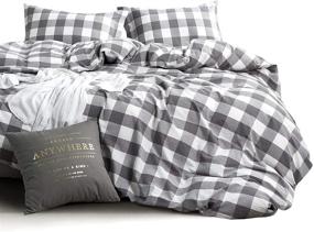img 4 attached to 🛏️ Wake In Cloud - Buffalo Check Gingham Plaid Geometric Checker Grey and White Duvet Cover Set, 100% Cotton Bedding (3pcs, King Size) with Zipper Closure