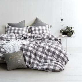 img 3 attached to 🛏️ Wake In Cloud - Buffalo Check Gingham Plaid Geometric Checker Grey and White Duvet Cover Set, 100% Cotton Bedding (3pcs, King Size) with Zipper Closure