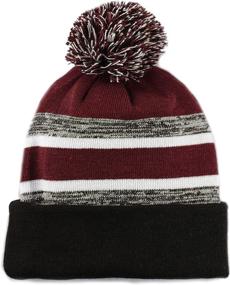 img 1 attached to 🎩 The Hat Depot Striped Winter Beanie with Soft Cuff, Pom Pom and Skull Slouch - Knit Ski Hat