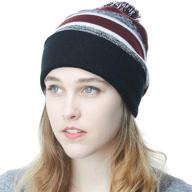 🎩 the hat depot striped winter beanie with soft cuff, pom pom and skull slouch - knit ski hat логотип