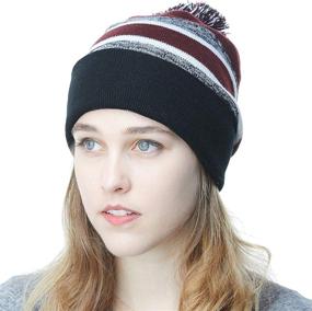 img 4 attached to 🎩 The Hat Depot Striped Winter Beanie with Soft Cuff, Pom Pom and Skull Slouch - Knit Ski Hat