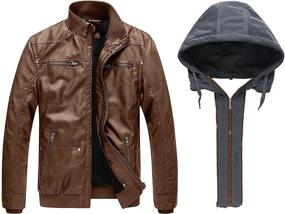 img 3 attached to Wantdo Men's Faux Leather Jacket with Detachable Hood - Motorcycle Jacket, Vintage Casual Warm Winter Coat