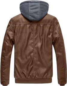 img 2 attached to Wantdo Men's Faux Leather Jacket with Detachable Hood - Motorcycle Jacket, Vintage Casual Warm Winter Coat