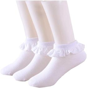 img 4 attached to Lace Ruffle Cotton Socks for Baby Girls in White (0m-10y)