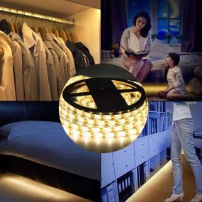 img 3 attached to 🚪 Convenient Motion Sensor Wardrobe Light: 1M LED Strip Closet Lights with PIR Auto on/Off, Battery Powered Warm White for Bedside, Bathroom, Closet, Cabinet, Kitchen, Stairs