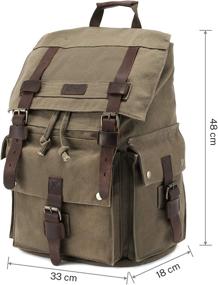 img 2 attached to 🎒 Men's Canvas Leather Hiking Travel Backpack Rucksack School Bag by Kattee