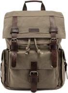 🎒 men's canvas leather hiking travel backpack rucksack school bag by kattee logo