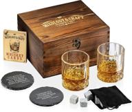 🥃 premium mixology & craft whiskey stones set for men - 2 whiskey glasses, 8 granite chilling rocks, 2 slate coasters, cocktail cards in rustic wooden crate logo