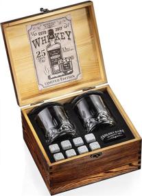 img 3 attached to 🥃 Premium Mixology & Craft Whiskey Stones Set for Men - 2 Whiskey Glasses, 8 Granite Chilling Rocks, 2 Slate Coasters, Cocktail Cards in Rustic Wooden Crate